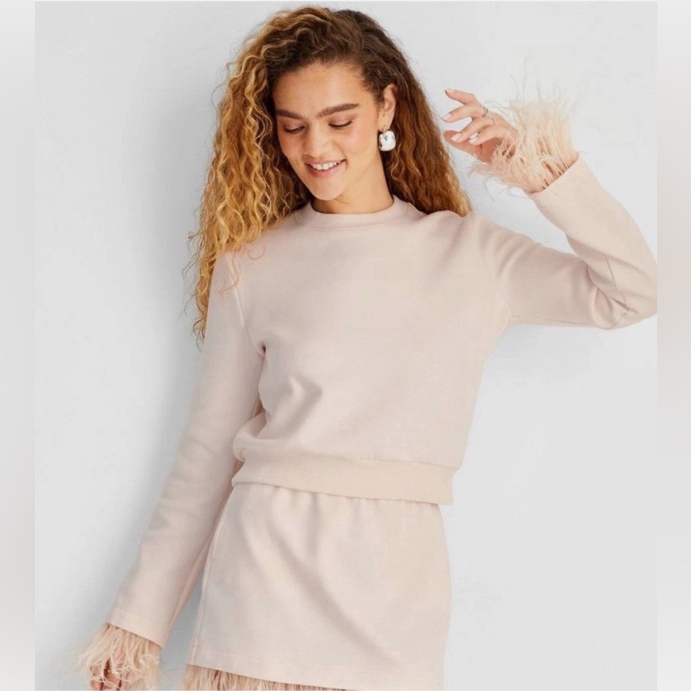 New Target Future Collective Crewneck Feather Trim Sweatshirt Light Pink
